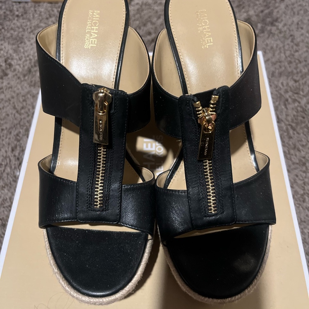 Michael Kors Black Sandals with Gold Zipper